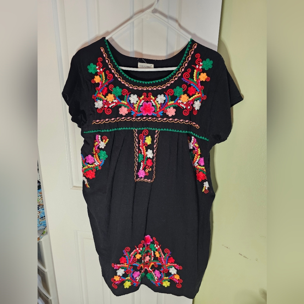 Umgee Black Mini Dress with Colorful Embroidery